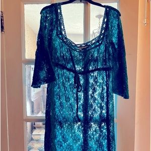 Swim coverup tunic teal lace Laundry by Design size large